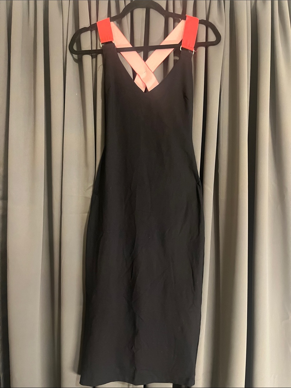 bebe Black Dress with Coral Pink Straps